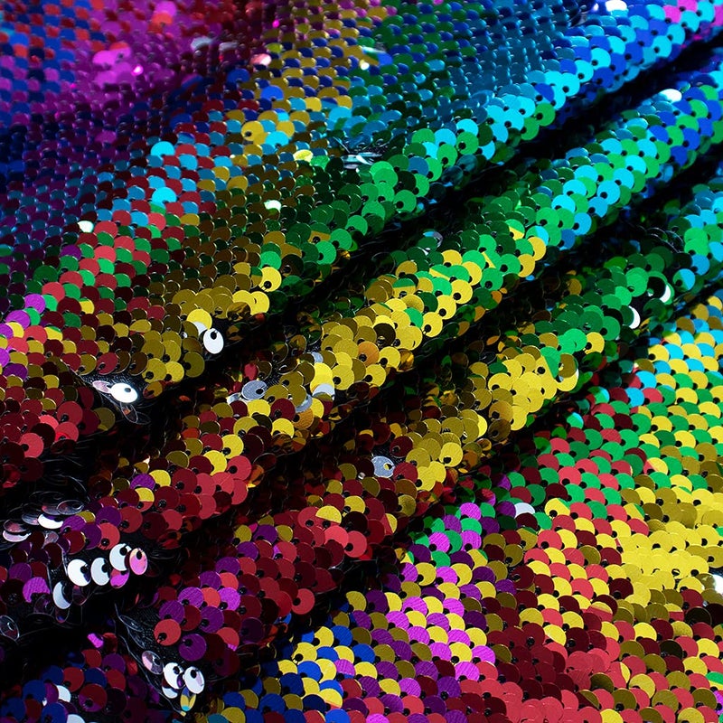 Partisout Sequin Fabric Mermaid Fabrics 3 Feet 5mm Glitter Fabric Rainbow to Silver Two Tone Backdrop Decoration Reversible Material Great for Sewing Dress Wedding DIY - Image 1